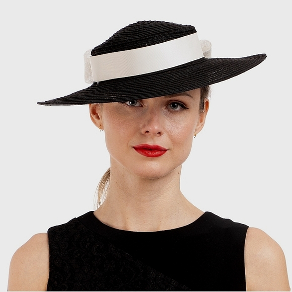 Trending Couture Classic Elegant Black White Ribbon Bow Royal Vintage Style Hat